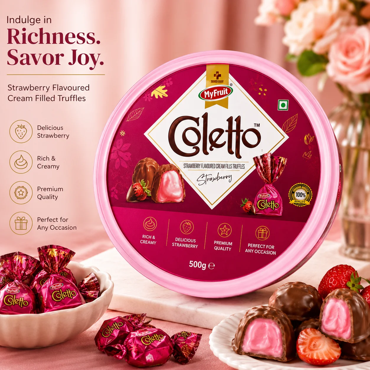 MyFruit Coletto Strawberry Cream Filled Truffles 500g